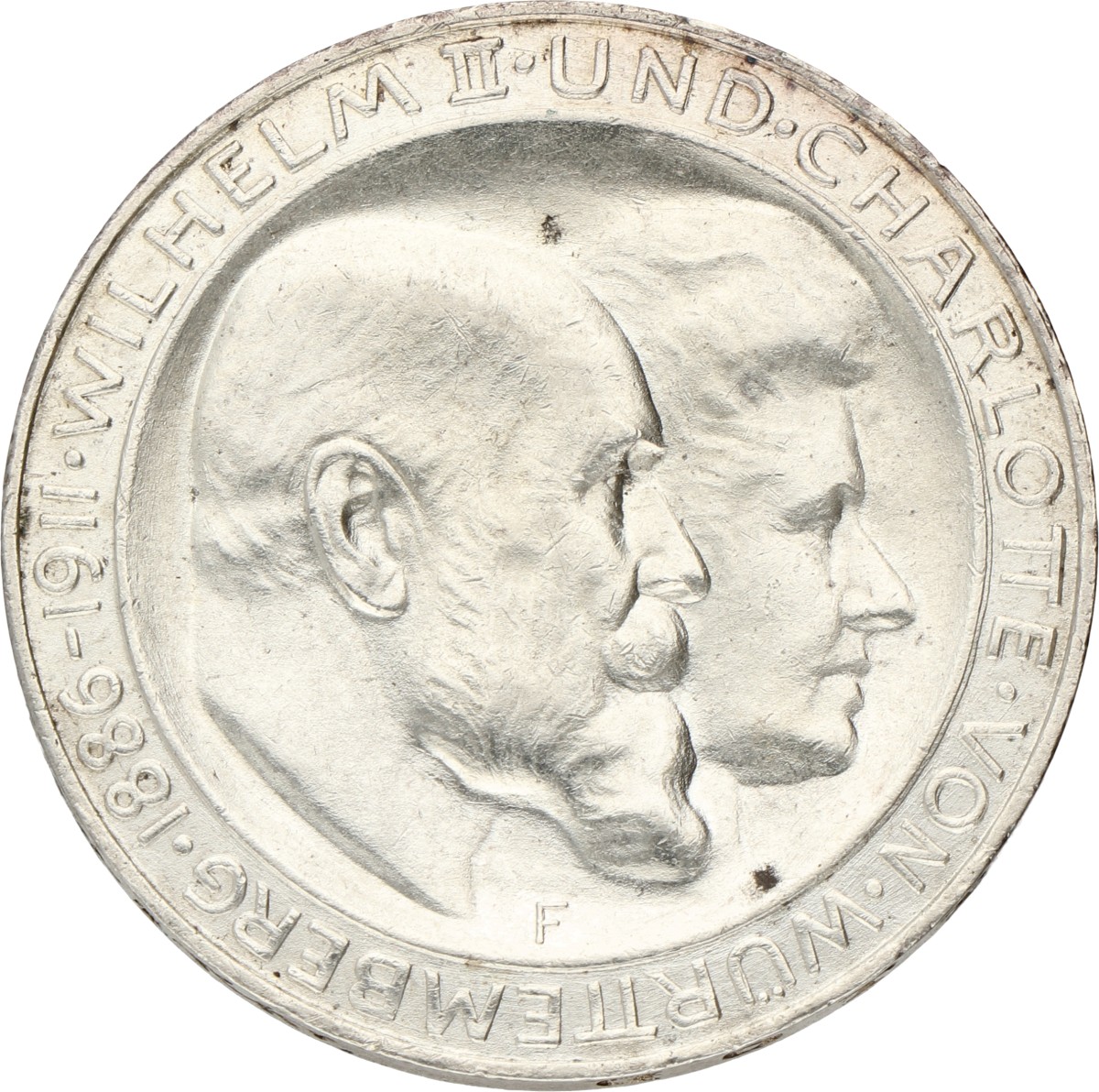 German states. Württemberg. Wilhelm II. 3 Mark - Wedding Anniversary. 1911. XF.