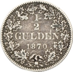 German states. Württemberg. Karl I. ½ Gulden. 1870. VF.
