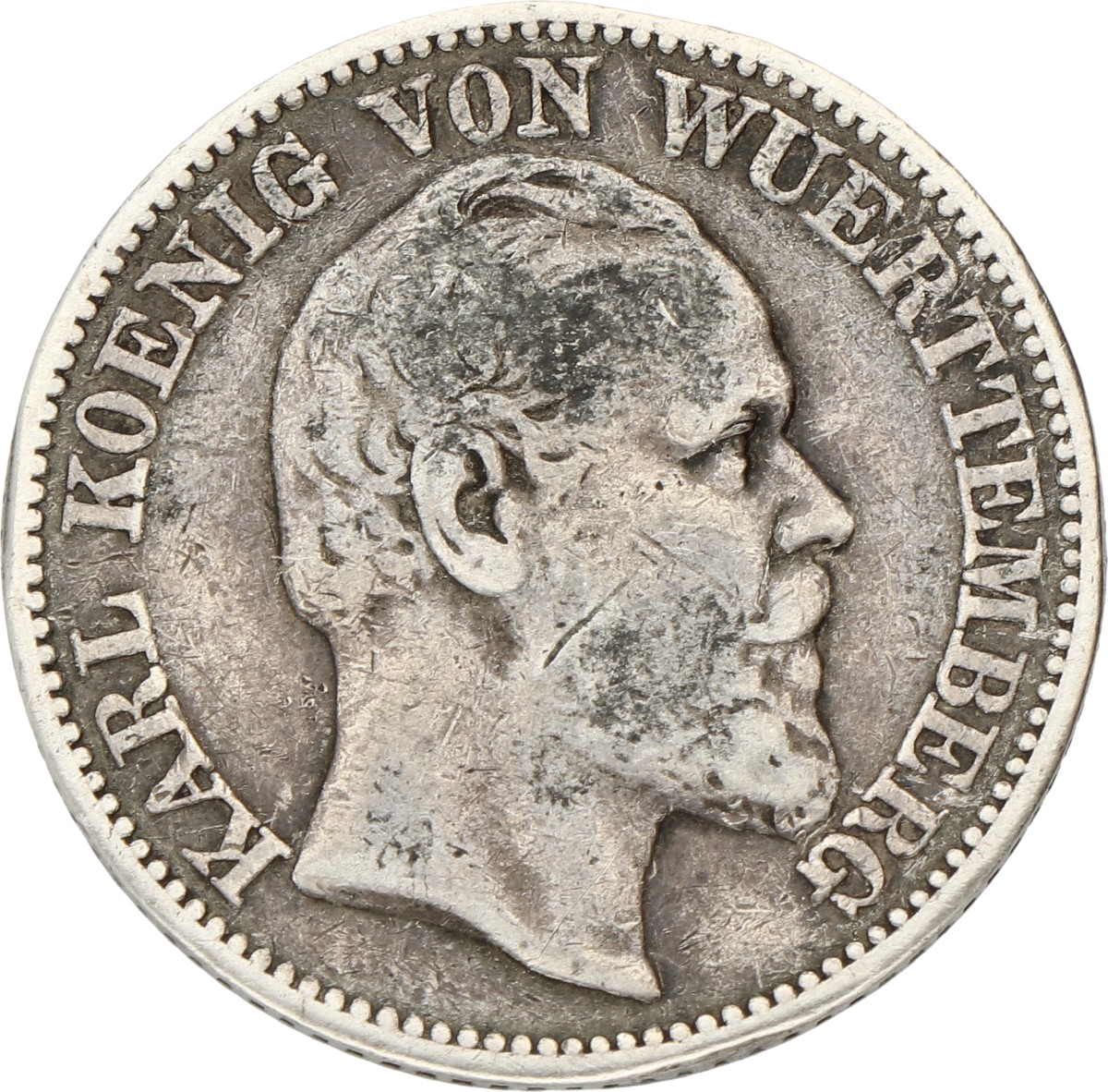 German states. Württemberg. Karl I. ½ Gulden. 1870. VF.