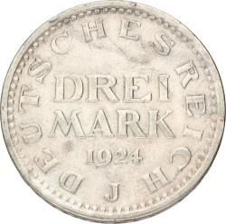 Germany. Weimar Republic. 3 Mark. 1924 J. XF +.