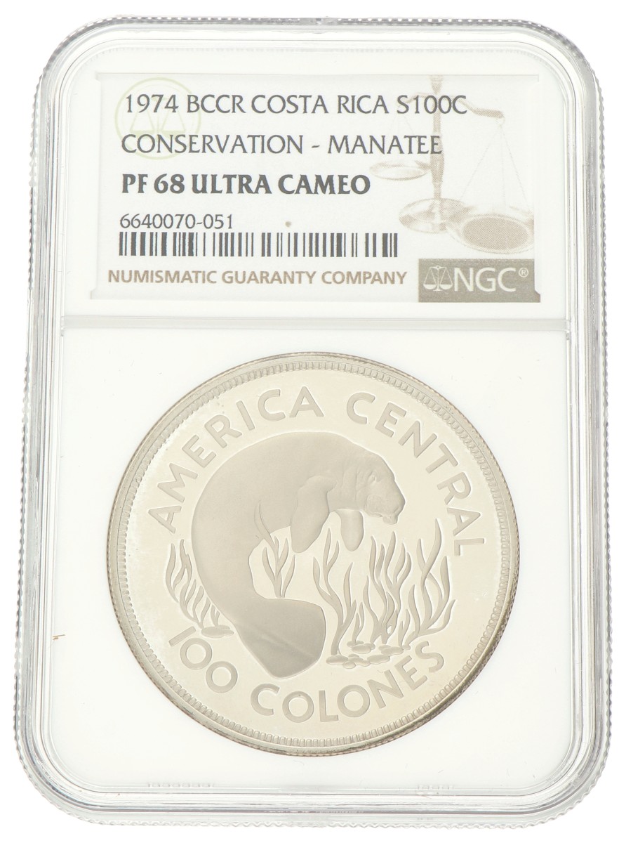 Costa Rica. 100 Colones - Manatee. 1974. PF 68 Ultra Cameo.