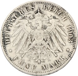 German states. Saxe-Weimar-Eisenach. 5 Mark - Mariage of Wilhelm Ernst & Caroline. 1903. VF.