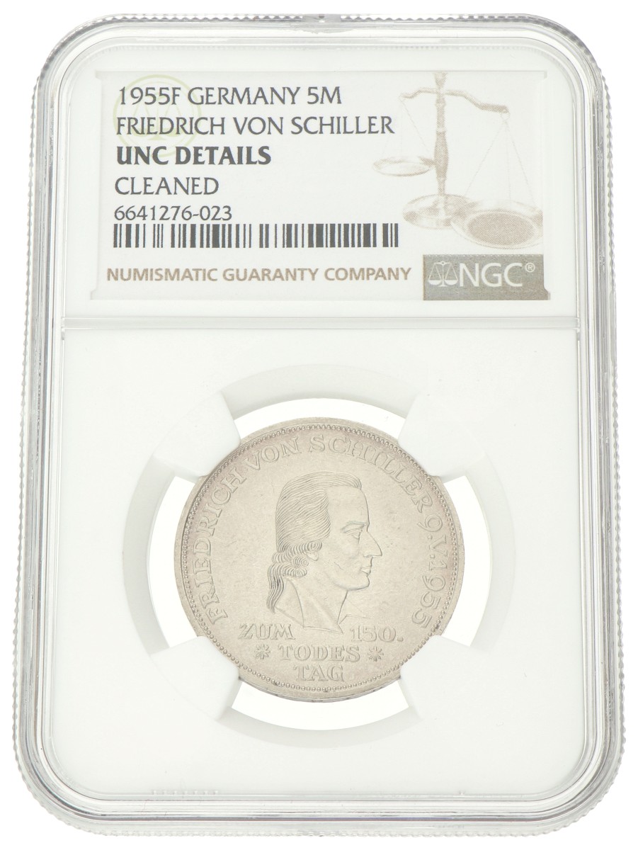 Germany. 5 Mark - Friedrich von Schiller. 1955. UNC Details.