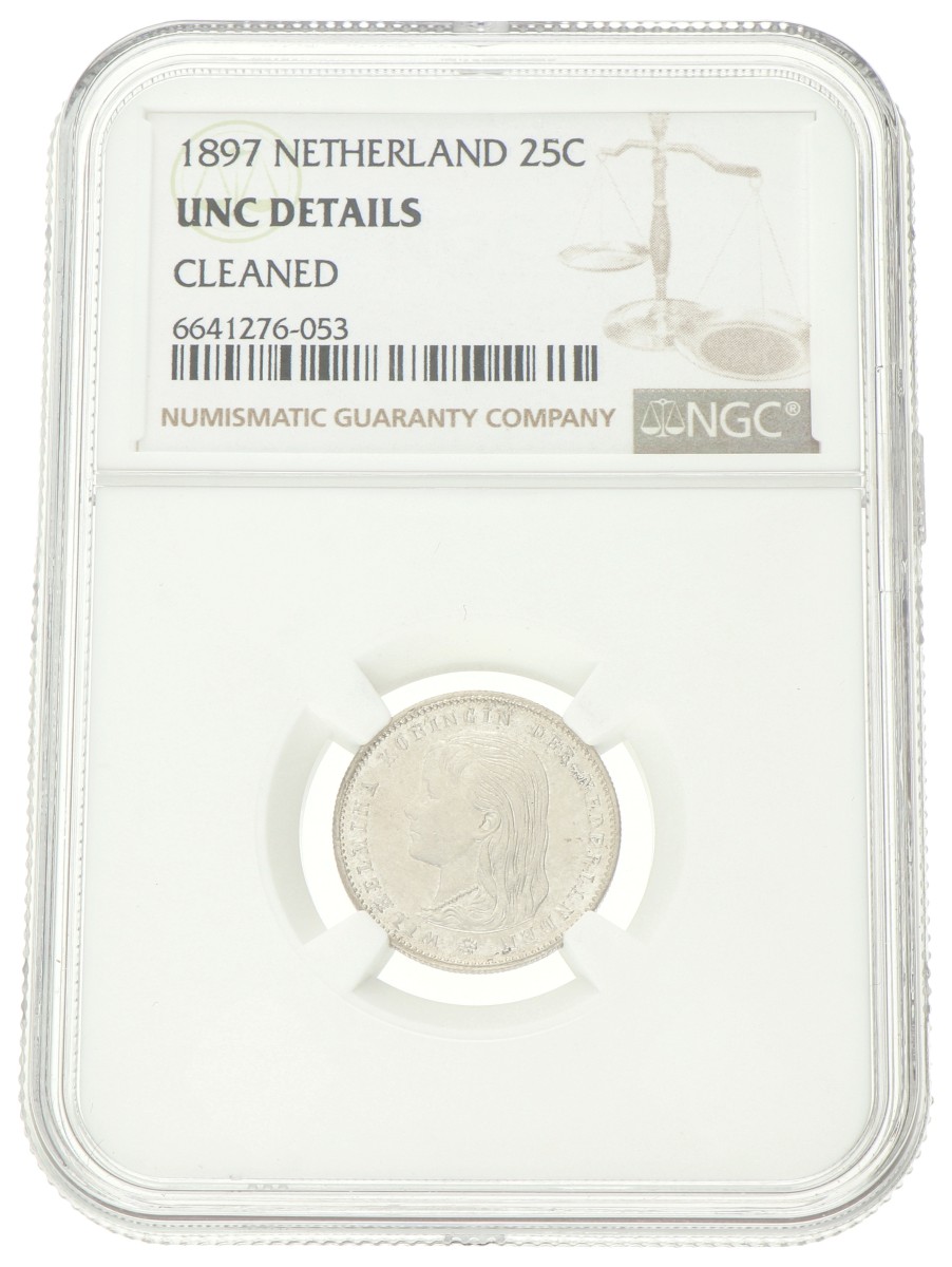 25 cent. Wilhelmina. 1897. UNC Details.