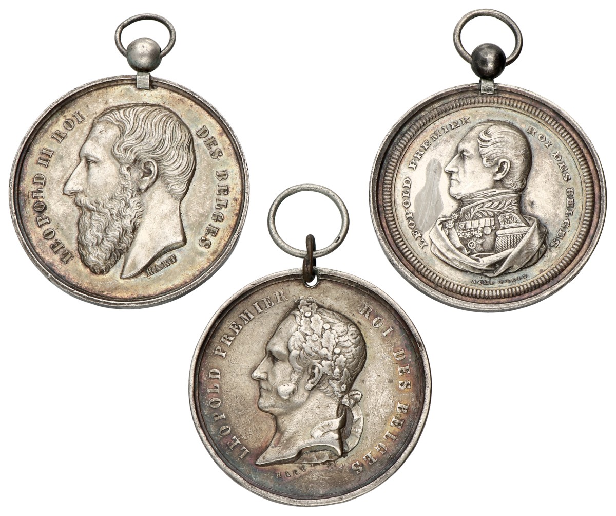 Belgium. Hainaut. 1855, 58 & 78. Lot (3) Agricultural price medals - Leopold I & II.