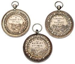 Belgium. Hainaut. 1855, 58 & 78. Lot (3) Agricultural price medals - Leopold I & II.