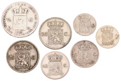 Lot (7) 5 Cent, 10 Cent, 25 Cent & ½ Gulden. Willem I. 1826, 27 & 29. Gemiddeld Zeer Fraai.