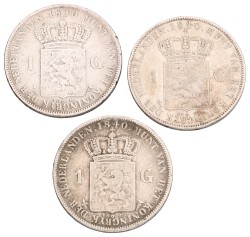 Lot (3) 1 Gulden. Willem I. 1840. Gemiddeld Zeer Fraai.