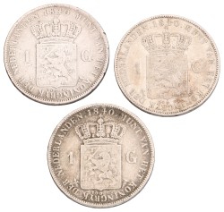 Lot (3) 1 Gulden. Willem I. 1840. Gemiddeld Zeer Fraai.