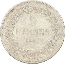 Belgium. Leopold I. 5 Francs. 1847. VF / XF.