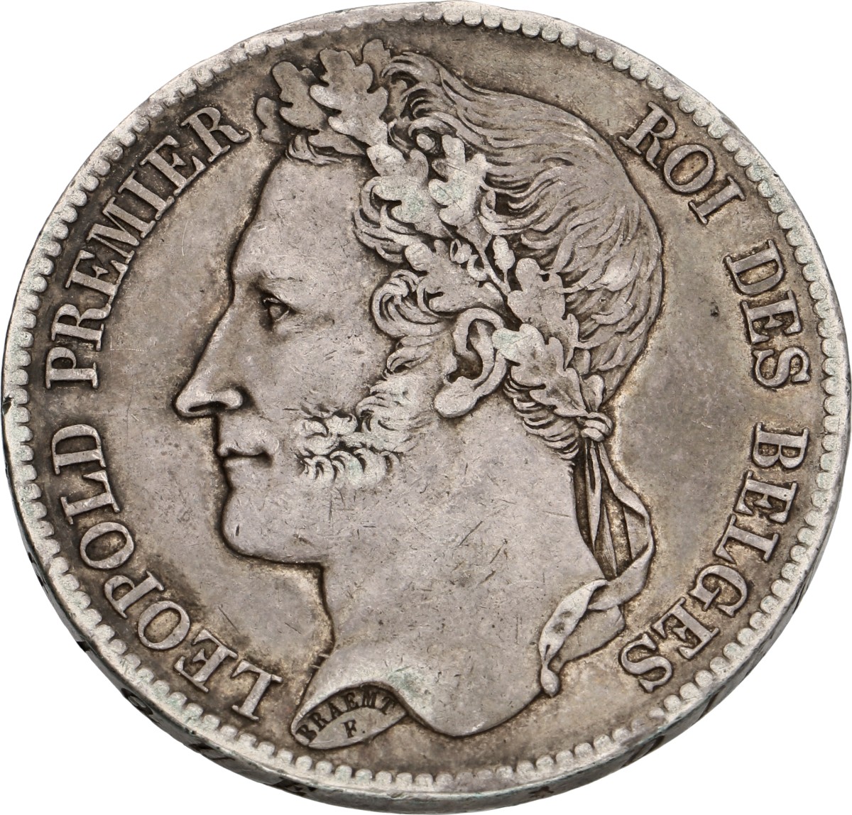 Belgium. Leopold I. 5 Francs. 1833. VF +.