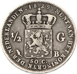 ½ Gulden. Willem I. 1829. Fraai / Zeer Fraai.