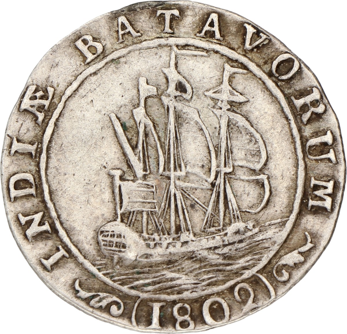 ¼ Gulden. Nederlands-Indië. 1802 - Grote mast onder T. Zeer Fraai.