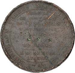 France. Paris. 5 Sols - 3 stars stamped in. An 4 (1792). F / VF.