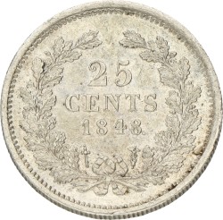 25 cent. Willem II. 1848. Prachtig / UNC.