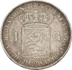 1 Gulden. Wilhelmina. 1892. Zeer Fraai +.