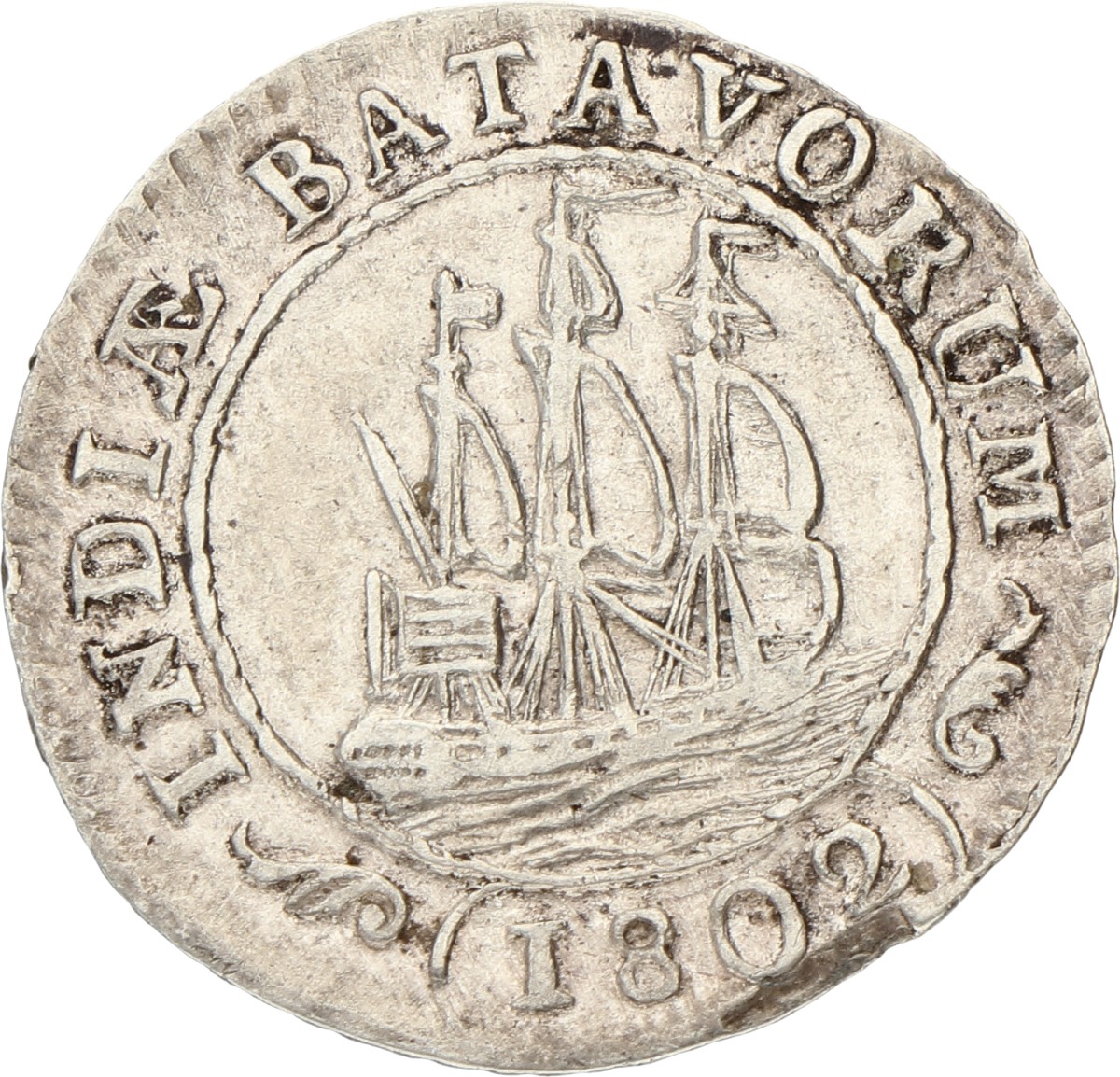 1/8 Gulden. Nederlands-Indië. 1802 - Grote mast onder TA. Zeer Fraai / Prachtig.