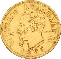 Italy. Kingdom. Vittorio Emanuele. 10 Lire. 1863. VF -.