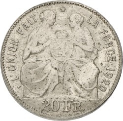 Belgium. Albert I. 20 Francs - Essai of Lagae in Nickel. 1920 FR. VF.