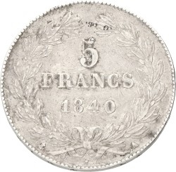 France. Louis Philippe I. 5 Francs - satirical edge lettering DIEU PUNIRA LA FRANCE. 1840 A. VF.