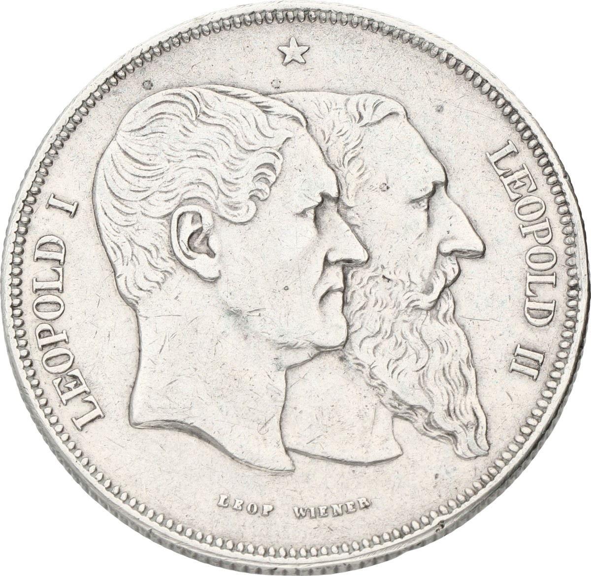 Belgium. Leopold II. 5 Francs - 50th anniversary of the Belgian Independence. 1880. VF.