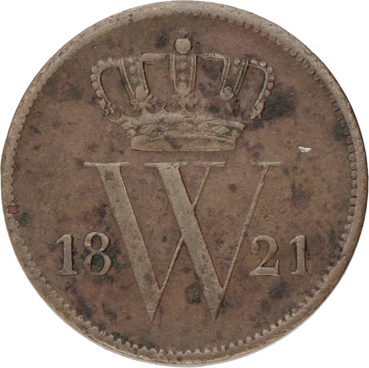 1 Cent. Willem I. 1821U a. Zeer Fraai.