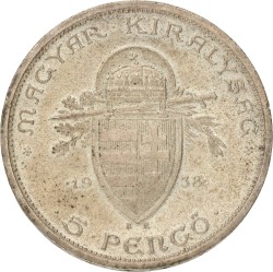 Hungary. 5 Pengo. 1938. VF.