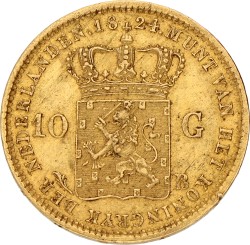 10 Gulden. Willem I. 1824B. Zeer Fraai.