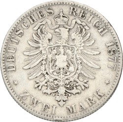 German states. Württemberg. Karl. 2 Mark. 1877 F. F / VF.