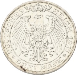 German states. Prussia. Wilhelm II. 3 Mark - Breslau University. 1911 A. XF +.