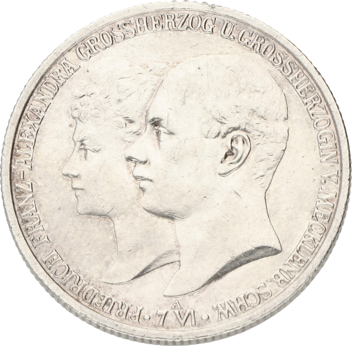 German states. Mecklenburg-Schwerin. Friedrich Franz IV. 2 Mark - Wedding of Friedrich Franz IV & Alexandra. 1904 A. XF -.