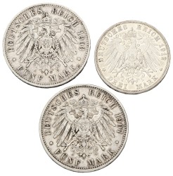 German states. Prussia. Wilhelm II. Lot (3) 3 Mark - 5 Mark. 1903 - 1907. VF / XF.