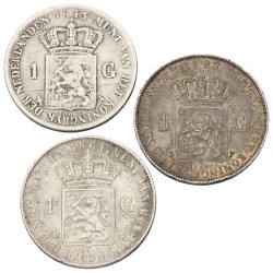 Lot (3) 1 Gulden. Willem II, III & Wilhelmina. 1843, 64 & 92. Gemiddeld Zeer Fraai.