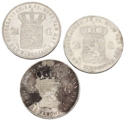 Lot (3) 2½ Gulden. Willem III. 1871,72. Gemiddeld Prachtig.