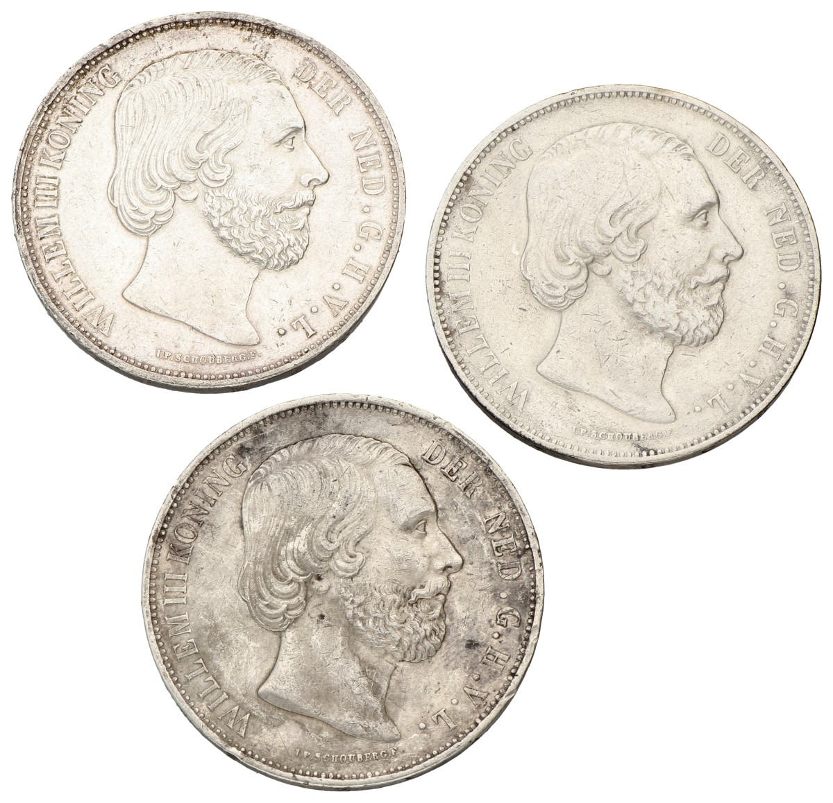 Lot (3) 2½ Gulden. Willem III. 1871,72. Gemiddeld Prachtig.