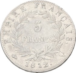 France. Empire. Napoleon. 5 Francs. 1812 Q. VF +.