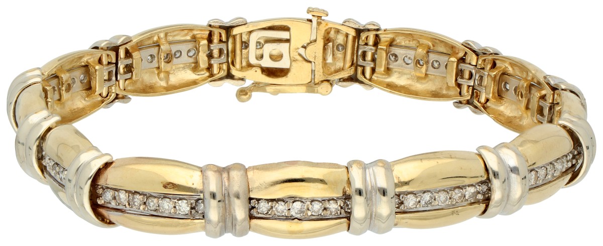 14K Bicolor gouden armband bezet met ca. 1.60 ct. diamant.