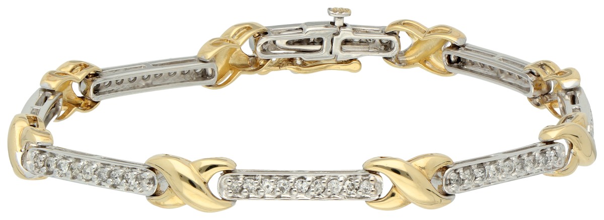 14K Bicolor gouden schakel armband bezet met ca. 0.72 ct. diamant.