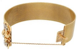 18K Geelgouden flexibele gevlochten armband met applique en ca. 0.50 ct. diamant