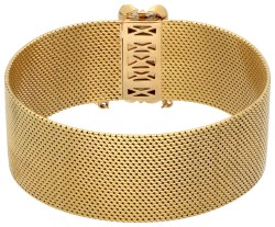 18K Geelgouden flexibele gevlochten armband met applique en ca. 0.50 ct. diamant