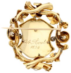 Antiek 18K geelgouden gemonogrammeerde herinneringsbroche uit 1854.