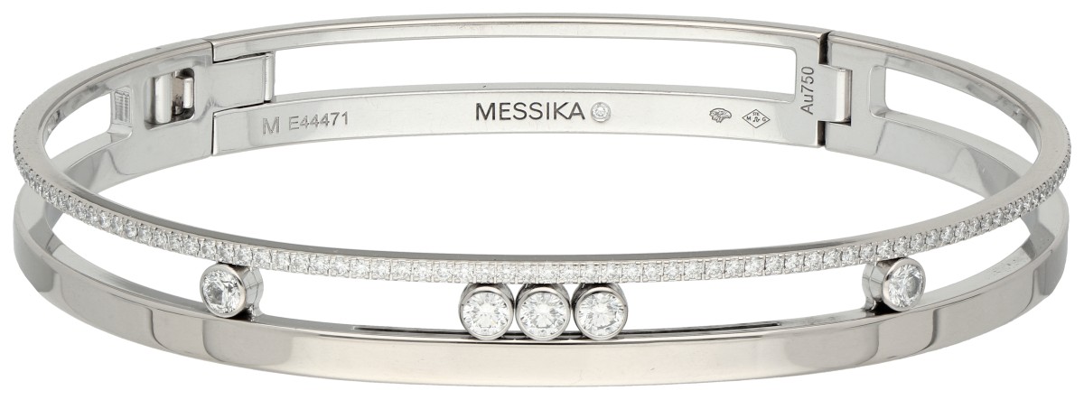 Messika 18K witgouden 'Move Romane' bangle armband bezet met ca. 0.72 ct. diamant.