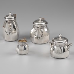 Art Nouveau koffie- en theeservies (4), Limousin & Souche (1905-1925), Parijs ca. 1910, zilver.