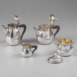 Art Nouveau koffie- en theeservies (4), Limousin & Souche (1905-1925), Parijs ca. 1910, zilver.