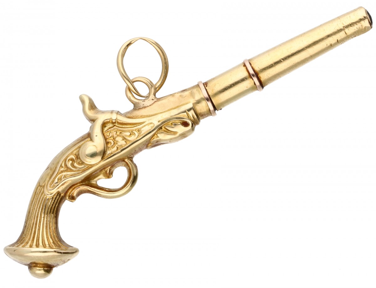 Geelgouden hanger in de vorm van een geweer - 18 kt.