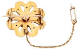 Antieke 14K geelgouden broche met roos geslepen diamant.