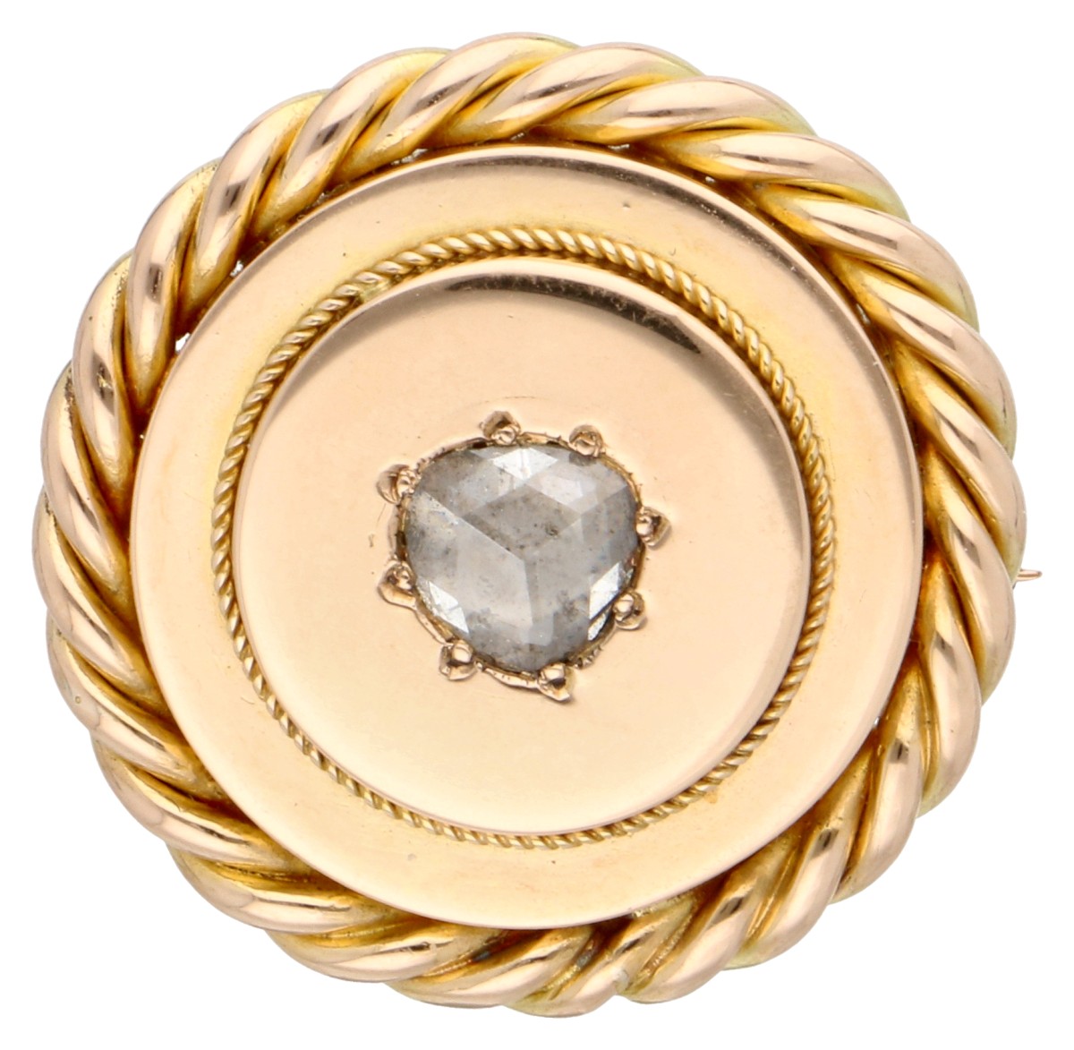 14K Antieke geelgouden broche met roos geslepen diamant.