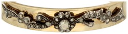 Gouden/zilveren bangle armband met zilveren applique et roos geslepen diamanten