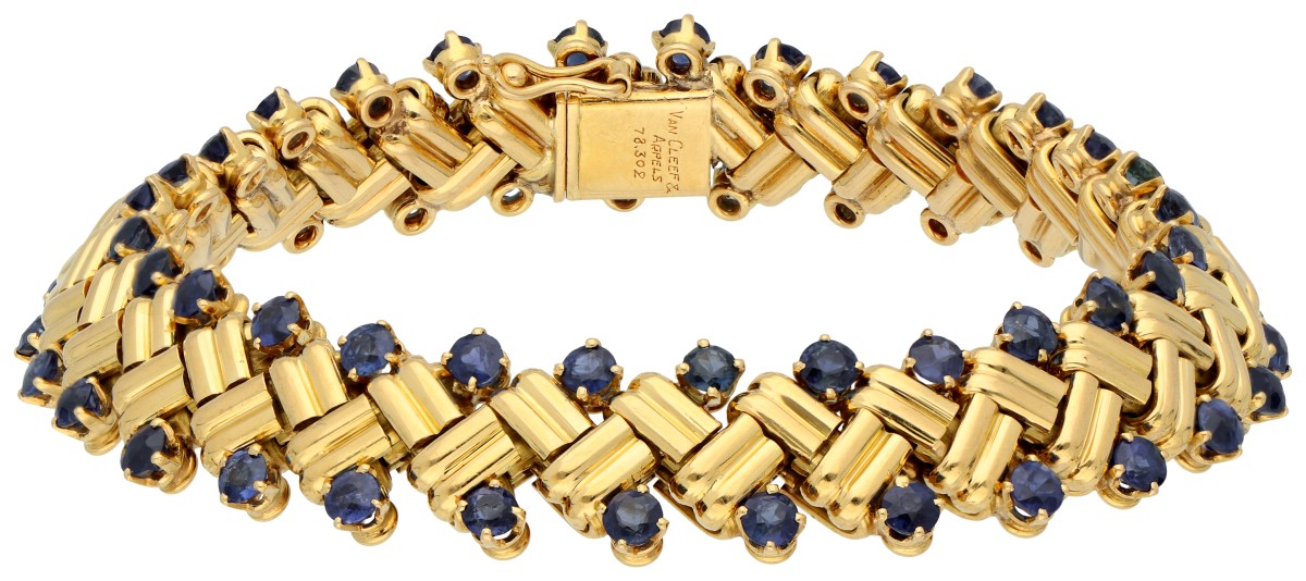 Van Cleef & Arpels 18K geelgouden schakelarmband met natuurlijk saffier