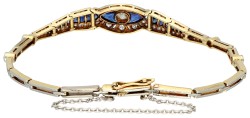 Art Deco gouden/platina schakel armband met natuurlijk saffier en diamant.